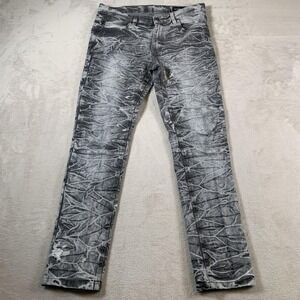 WT02 Jeans Mens 34x30 Distressed Crinkle Wash Straight Leg Denim Pants Y2K